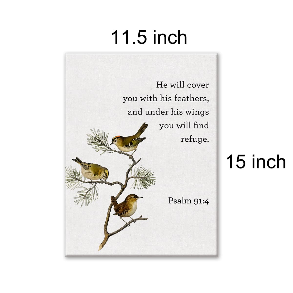 Bible Verse Print Canvas Wall Art Home Decor Bird Psalm 91:4 Scripture Painting 12x15 Canvas Poster Framed Ready to Hang Christi